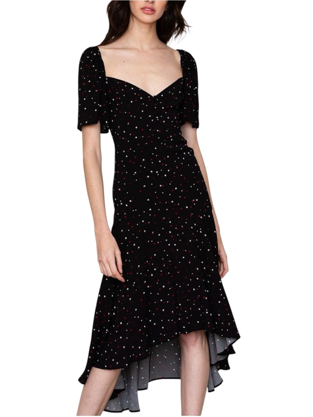 NWT Yumi Kim Gemma Dress Black Star Print High-Low Midi Dress MEDIUM
